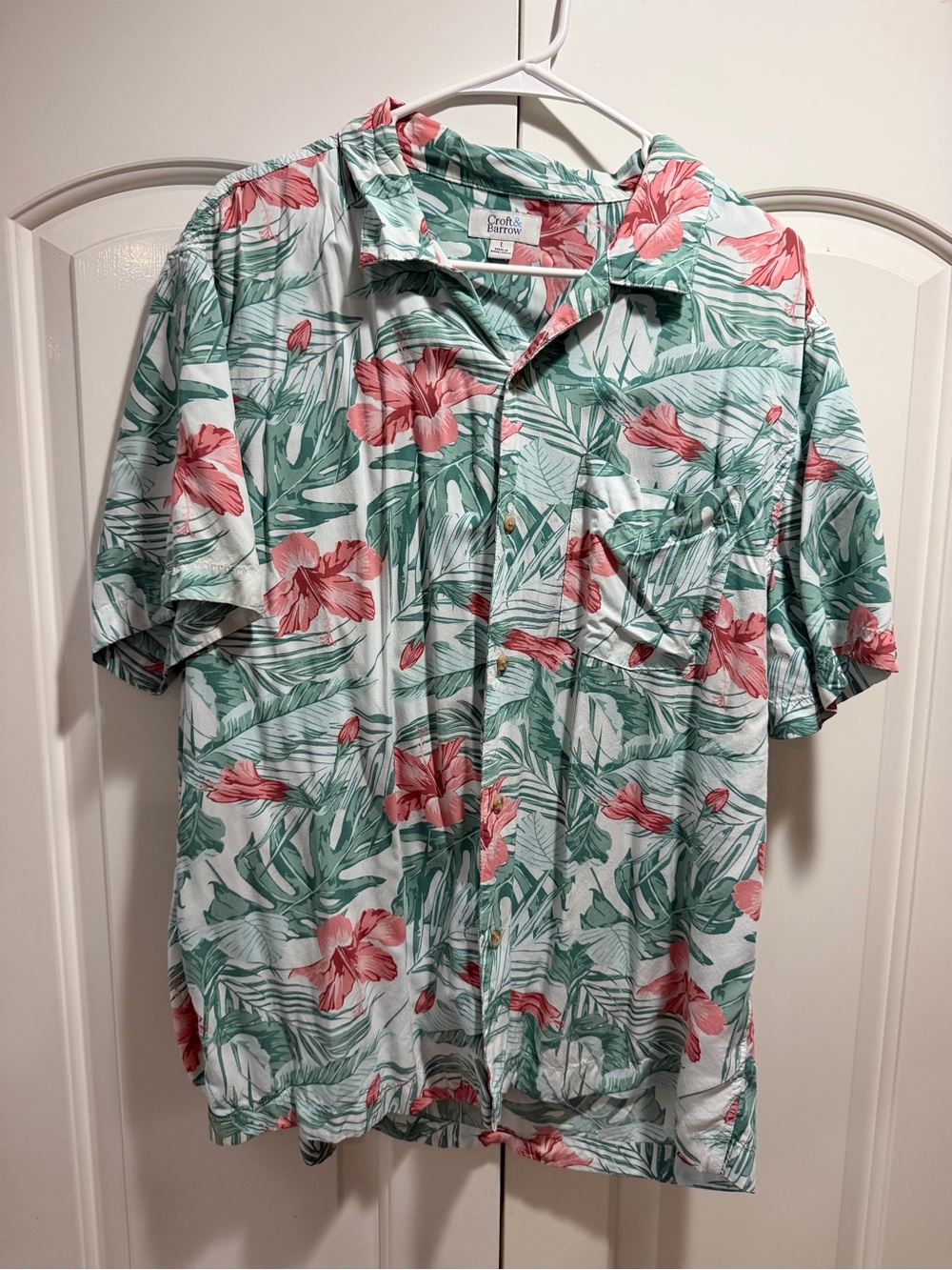 croft & barrow Light Green Tropical Floral Short-Sleeve Button-Down Shirt